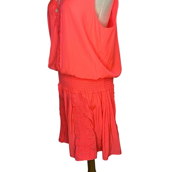 Ramy Brook Matilda Glow Pink Lightweight Mini Smocked Waist Dress Size Large - Picture 6 of 12